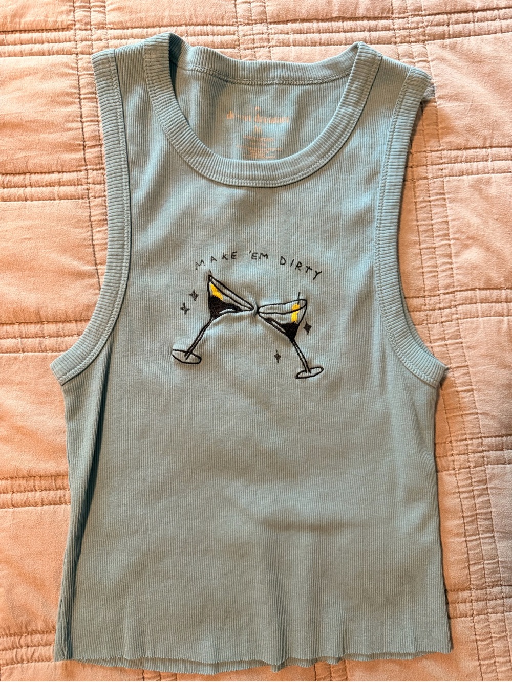 Light Blue Buckle Graphic Ribbed Tank Top
